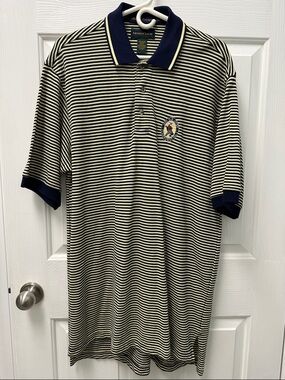 Izod Club Navy & Cream Striped Polo Shirt Read Description